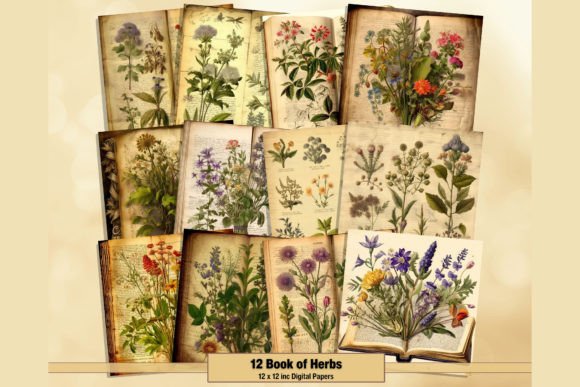 Book of Herbs Botanical Digital Papers: A Designer's Toolkit