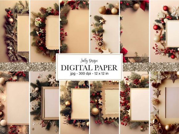 Elegant Christmas Frames: Beige Backgrounds for Creative Projects