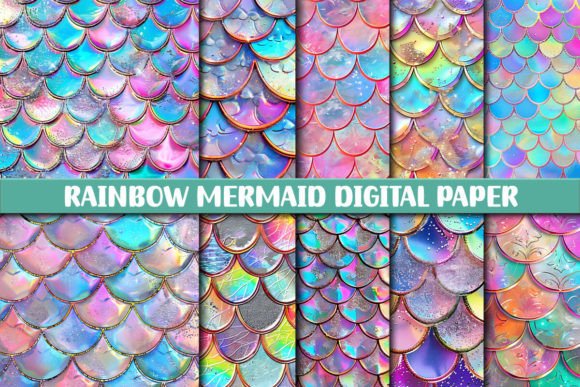 Enchanting Design with Rainbow Mermaid Digital Paper