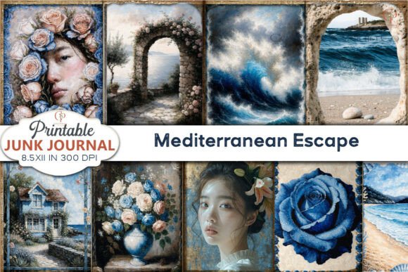 Mediterranean Escape Junk Journal Pages: Sun-Drenched Design Assets
