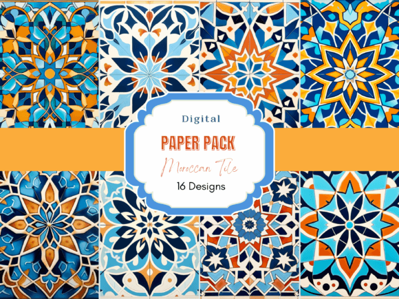 Moroccan Tile Digital Paper Pack: Infuse Your Projects with Geometric Elegance