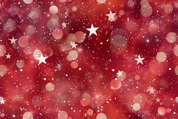 Red and White Christmas Background with Stars and Bokeh