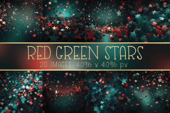 Red Green Christmas Bokeh Star Images: Festive Digital Papers