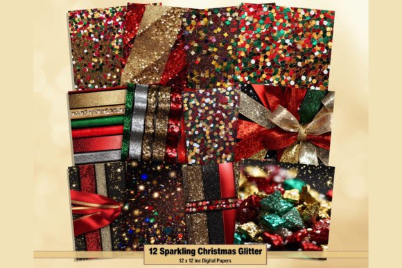 Sparkling Christmas Glitter Digital Papers: Elevate Your Holiday Crafts
