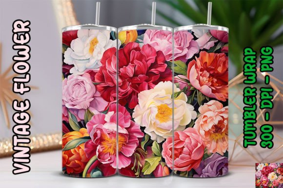 Vintage Peony Tumbler: A Floral Design Asset for Your Projects